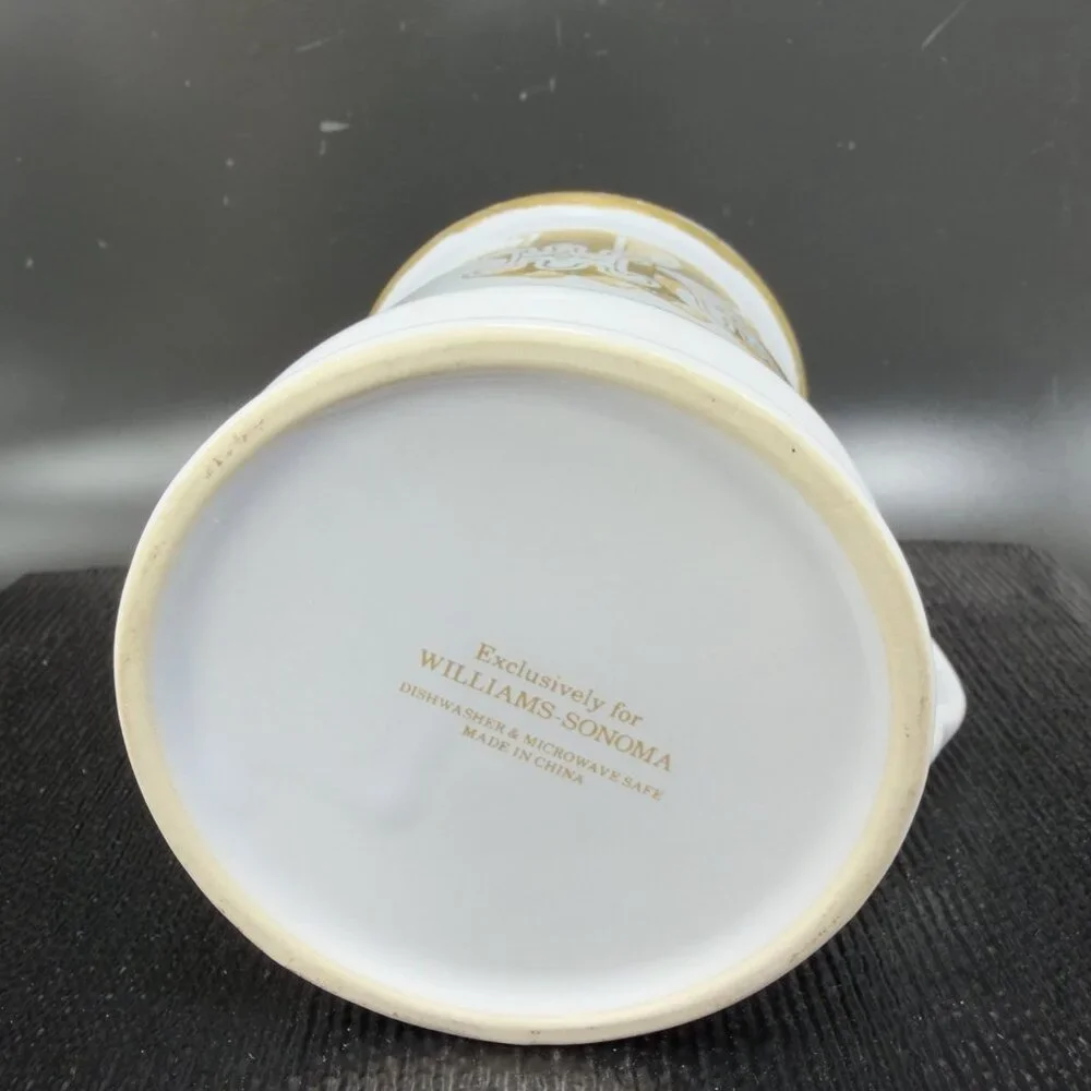 Williams Sonoma Brushed Gold Monogram Letter R Ceramic White Gold Coffee Mug Cup